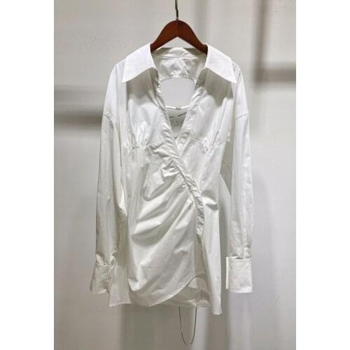 2021 Autumn Shirt Dresses Fashion Sexy Cotton White Shirt Dress free shipping
