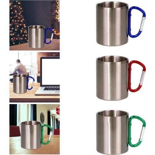 300ml DIY Customize Stainless Steel Travel Mug with D-Ring Carabiner Hook Handle Water Coffee Cup for Outdoor Camping
