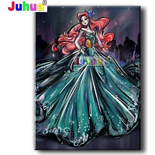 Diamond Pattern Red Hair Girl Diamond Painting Green Dress Princess Full Square Round Diy Diamond Embroidery Cartoon Childs gif