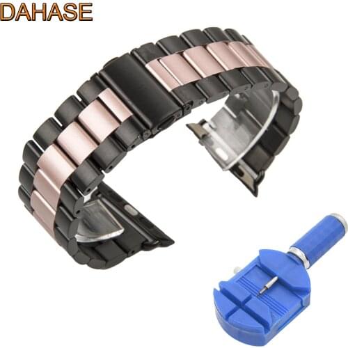 Black Rose 316L Stainless Steel Link Bracelet Strap for Apple Watch Band for iWatch Series 3 2 1 Watchband with Adapters 38/42mm