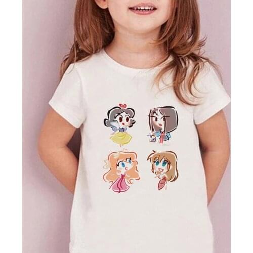 Disney Cute Princess Snow White Mulan Ariel T-Shirt Children Kawaii Girls Tshirt Ulzzang Casual Harajuku Kids Tops Dropship
