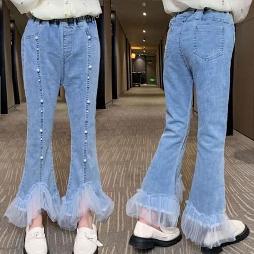 Hot Sale Spring Jeans For Girls Kids Pants Children Denim Mid Waist Trousers Girl Bottoms Size For 4 5 6 7 8 9 10 11 12 13 Yrs