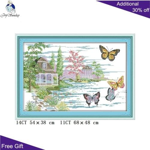 Joy Sunday Butterfly Needlepoints F784 Counted and Stamped Home Decoration Butterfly Estate Embroidery DIY Cross Stitch Kits