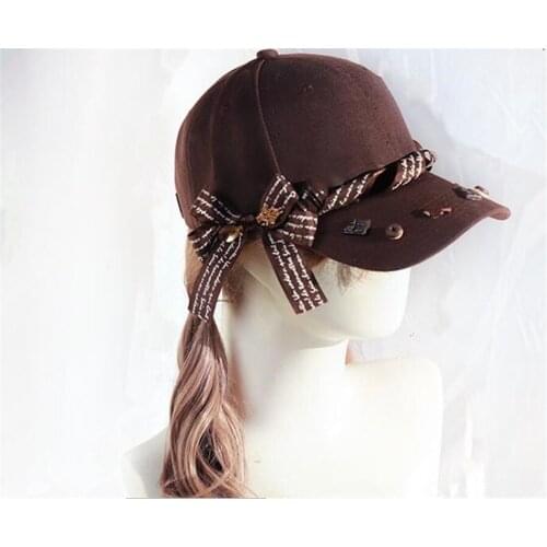 Handmade LOLITA Chocolate bowknot peaked cap Headwear Girls Daily Caps hat B1382