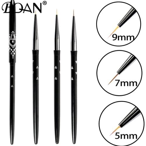 BQAN 5/7/9mm UV Gel Liner Drawing Brush Painting Carving Nail Stripe Thin Liner Pen Black Handle French Nail Art Brushes Tools