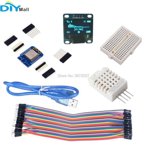 ESP8266 0.96 OLED Display Weather Station Kit DHT22 Temperature Humididty Sensor Breadboard Dupond Cable Starter Kit