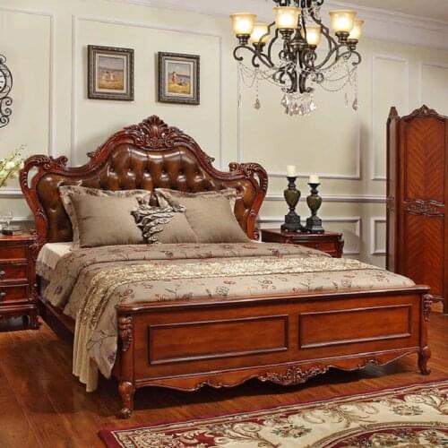 American country solid wood leather bed 1.8m wedding bed double bed