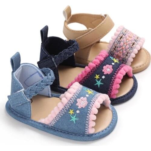 Summer Cute Baby Girls Flowers Print Embroidery Breathable Anti-Slip Sweet Soft Soled First Walkers Shoes 2021