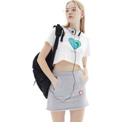 Sweet Cool Hot Girl Short Crop Top 2021 Summer New Love Embroidered Harajuku T-shirt Short Sleeve O-neck Tees DL-G310