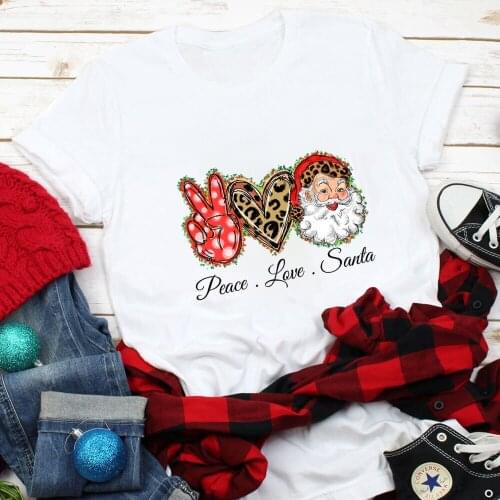 Peace Love Santa Christmas 100%Cotton Colored Print Womens T Shirt Winter Funny Casual O-Neck Short Sleeve Top New Year Gift