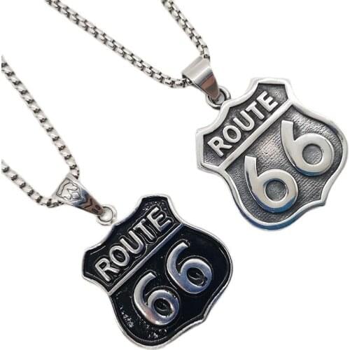 Men Route 66 Charm Pendant Us Highway Legend Biker Road 316L Stainless Steel Hip Hop Necklace Antique Necklace Jewelry