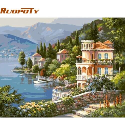 RUOPOTY Frame Castle DIY Painting By Numbers Kit Hand painted Oil Painting Wall Art Picture Home Decoration 40x50cm Unique Gift