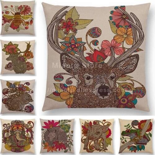 Hinduism Style Cushion Cover Mandalas Floral Animals Flower Deer Elephant Whale Bee Pig Pangolin Squirrel Frog Sofa Pillow Case