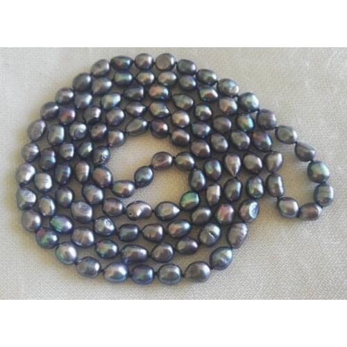 New Arriver Long Pearl Jewellery 60inches 8-9mm Baroque Black Freshwate Pearl Necklace Charming Woman Bithday Party Gift