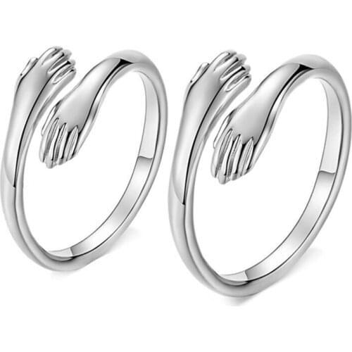 New Couple Silvery Rings Love Hug Creative Trend Charm Jewelry For Women Men Wedding Fashion Romantic Valentines Day Best Gifts