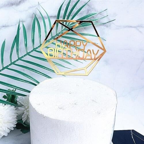 New Marble Acrylic Cake Topper Hexagon Gold Happy Birthday Cake Topper For Baby Shower Kids Birthday Party Cake Decorations