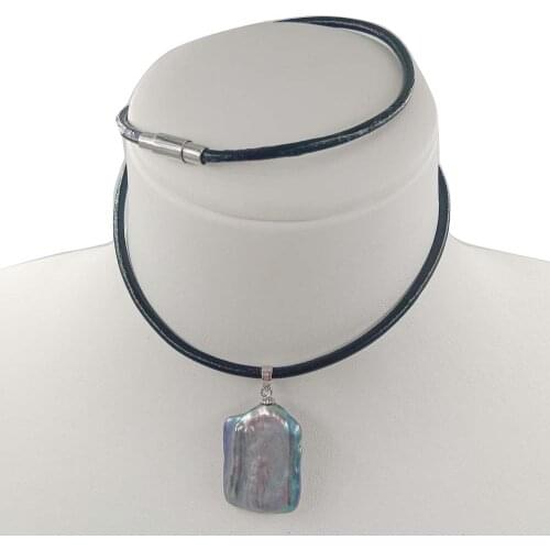 100% nature freshwater pearl pendant necklace ,18X20 mm RECTANGLE baroque shape .magnet closer,BLACK PEARL