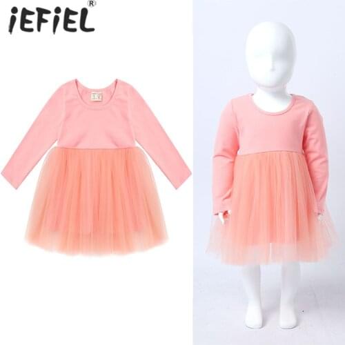 Toddler Baby Girls Dresses Spring Long Sleeve Cotton Mesh Dress For Party Wedding Children Princess Tutu Dress Casual Clothes