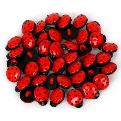 Red Color 50pcs 13x15x8mm Ladybug Plastic Buttons Clothing Sewing Button for DIY Craft Supplies Wedding Decoration Scrapbooking