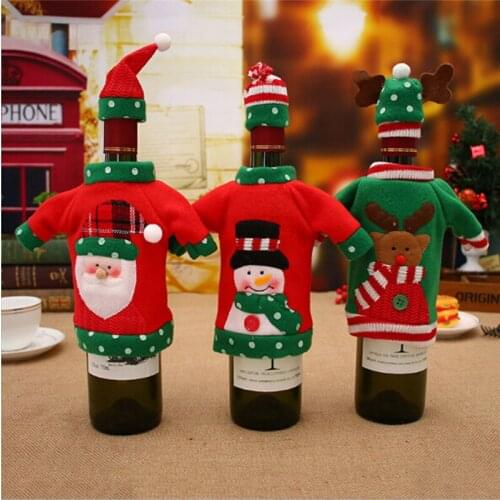 Christmas Decorations Wine Bottle Clothing Cover Bag Santa Claus Knitting Hats For New Year Xmas Home Dinner Party Decor