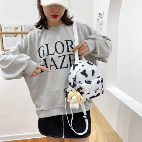 Womens Backpack Ins Cartoon Milk Pattern Backpack Contrast Color Zipper Canvas Bags Larger Capacity Female Bag Рюкзак Женский