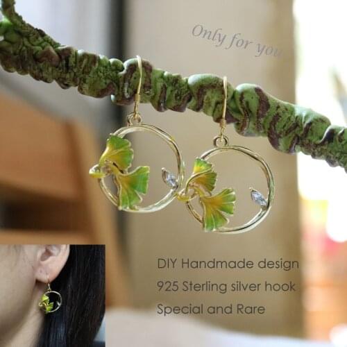 Fashion original design drop oil green flowers leaf drop earrings Retro antique hoop hook earring for women vintage jewelry