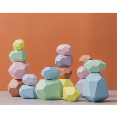 Baby Toy Wooden Jenga Building Block Colored Stone Creative Educational Toys Nordic Style Stacking Game Rainbow Stone Wooden Toy
