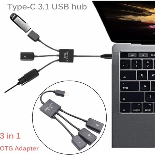 Type-C 3.1 USB 2.0 Hub 3in1 Multi-Function Connector Splitter Power Charging U Disk Read OTG Adapter For Phone Computer Windows