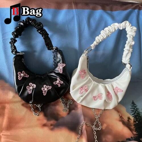 Harajuku Womens Girl butterfly single shoulder underarm bag Female baguette bag Versatile cloud Fold bag Messenger Bag Hangbag