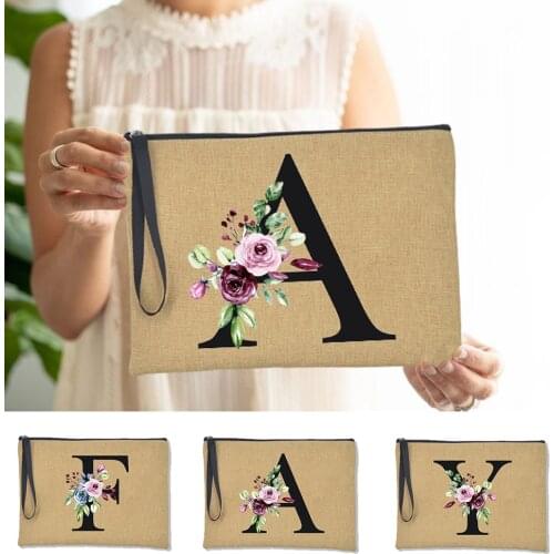 Flower Letter Womens Casual Clutch Bag Linen Fashion Envelope Party Handbag Purses Cosmetic Travel Storage Wallet Bag Gift