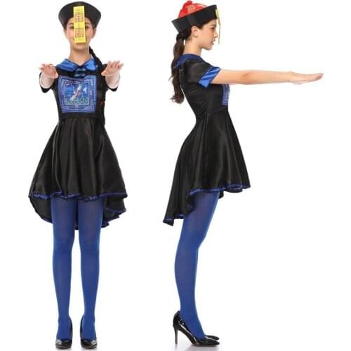 Women Adult Chinese Traditional Zombie Cosplay Costume Qing Dynasty Vampire Bloody Clothes Scary Halloween Party Cosplay Uniform