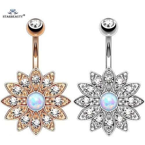 1pc White Opal Lotus Belly Piercing Belly Button Rings Navel Piercing Ombligo Body Jewelry Flower Belly Ring Pircing Earring