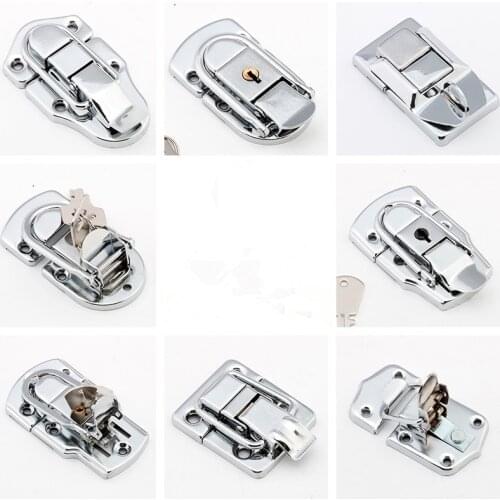 1PC Wooden Box Iron Tool Cabinet Fitting Lock Bag Spring Belt Hasp Buckle Hardware Package Accessories iron-plated chrome