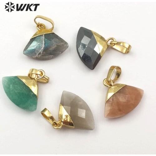 WT-P1403 WKT exclusive Wholesale 10pcs/lot mini stone pendants sector shape faceted colorful women pendants about 10*15mm