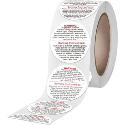 100-500pcs 3.8cm Candle Warning Label Coated Paper English Candle Jar Container Stickers Waterproof Wax Melting Safety Label