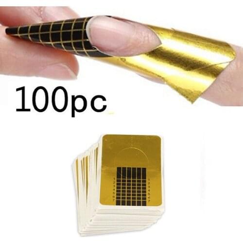 100pcs/packs Nail Art Extension Sticker Polish Gel Tips Gold U Shape French Tips Guide Nail Art Form Manicure Styling Tools