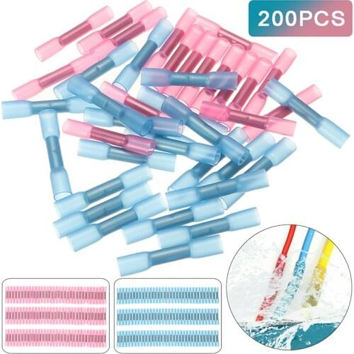 200pcs Heat Shrink Terminals Set Electric Cable Crimp Connectors Butt Kit For Marine Automotive Rail Red Blue Terminals