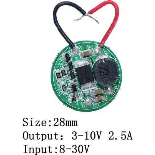 5pcs Input 3.7V~30V 27mm Driver For Cree LED 1~3PCS 10W XML T6/U2 XM-L2/U2 flashlight 12V/24V Battery Car light