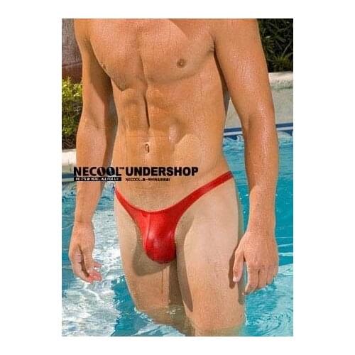 Free shipping men underwear customize low waist red underwear Male slim silky slim hip triangle bikini