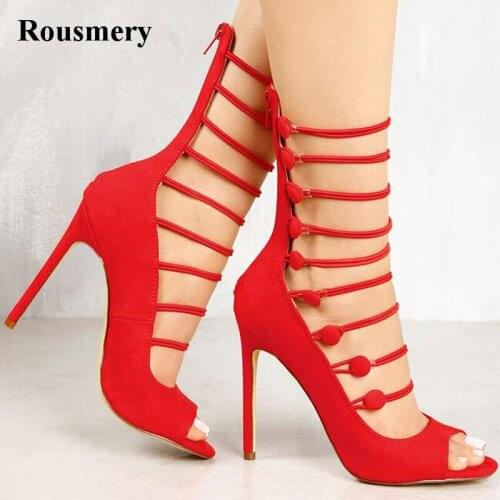 Free Shipping Women Fashion Open Toe Suede Leather Strap High Heel Sandals Strap Cross Cut-out Gladiator Sandals Dress Shoes