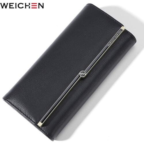WEICHEN Brand Designer Trifold Long Wallet Womens Soft Pu Leather Female Purse Card Holder Phone Pocket Ladies Clutch Burse