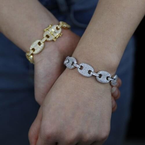 Iced Out Bling 5A Cubic Zircon CZ Paved USA Rapper Dancer Hiphop Cuban Link Chain Coffee Bean With Tongue Clasp Women Bracelet