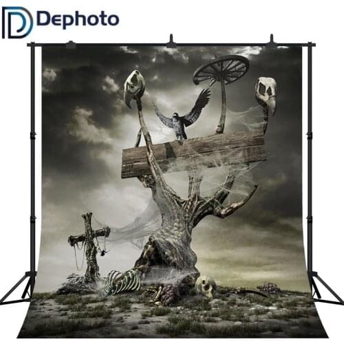 Dephoto Halloween Party Backdrop Skeleton Dead Tree Crow Horror Night Photography Background Photo Booth Studio Props
