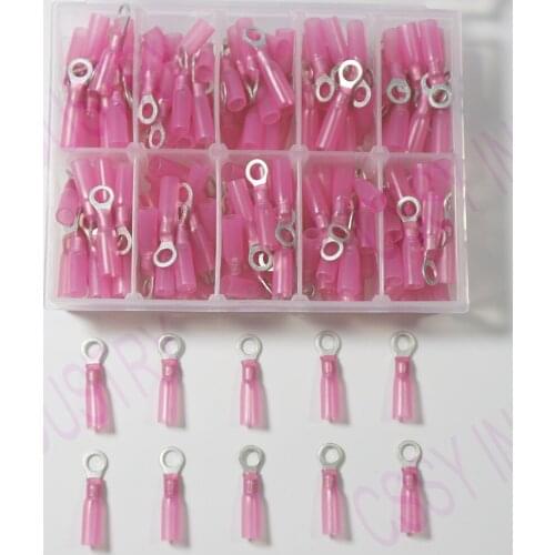 Freeshipping RV1.25-3 4S 5S 6 8 10 RV2-3 4S 5S heat Shrink Butt Electrical Crimp Terminals Wire Cable Connectors with glue