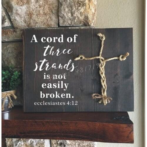 Christian Wedding Gift Vinyl Decal A Cord of Three Strands is Not Easily Broken Vinyl Sticker Custom Wedding Wood Sign AZ835