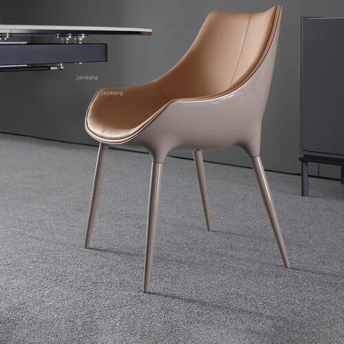 Italian Leather Dining Chairs Modern Minimalist Household Bedroom Hotel Armchair Designer Villa Restaurant Backrest Lounge Chair