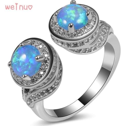 Blue Opal White Crystal U Type Ring 925 Sterling Silver Top Quality Fancy Jewelry Wedding Ring Size 5 6 7 8 9 11 A203