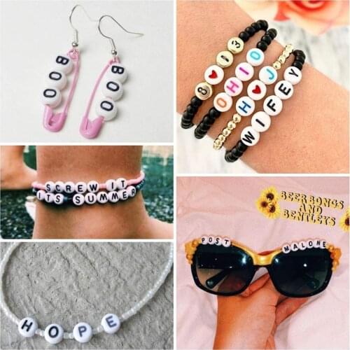 7mm white & color round acrylic letter beads 100 heart beads and digital beadsare used for jewelry making bracelets necklaces