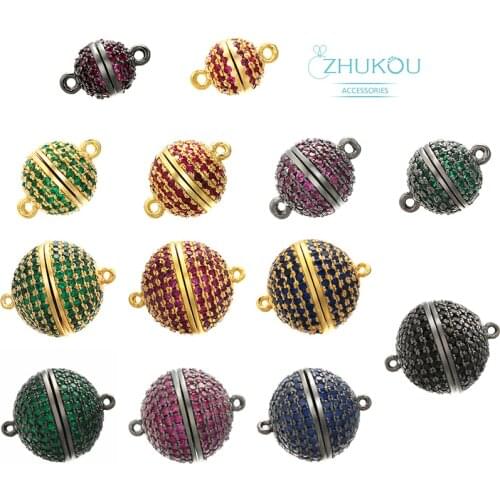 ZHUKOU 8/10/12/14/16mm Handmade Brass Cubic Zirconia round Connector Diy Jewelry Findings Model: VZ207