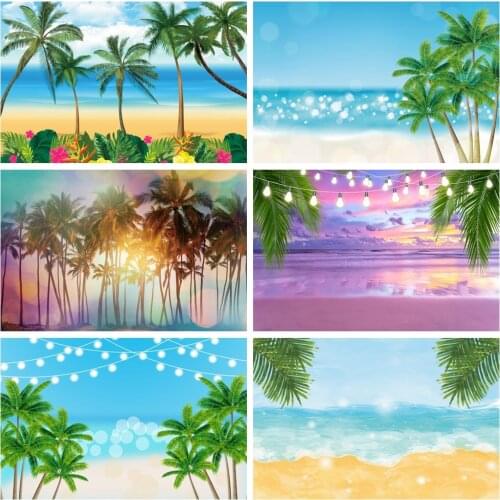 Laeacco Summer Sea Photophone Coconut Tree Palms Light Bokeh Sunset Glow Baby Portrait Photography Backgrounds Backdrops Poster
